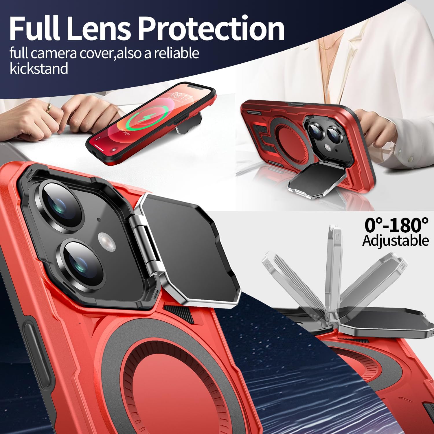 Camera Stand Case for iPhone 12/12 Pro, [Compatible with MagSafe] [Lens Cover] 2024 Version Military Grade Protective Soft Case for iPhone 12/12 Pro 6.1 inch Men Women, Red