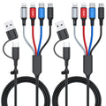 6 in 1 Multi Charging Cable 2Pack - 6FT USB Cable 3A Charger Cable Braided Universal USB A/C Charging Cord With 2*IP/Type C/Micro USB Port for Cell Phone/Tablets
