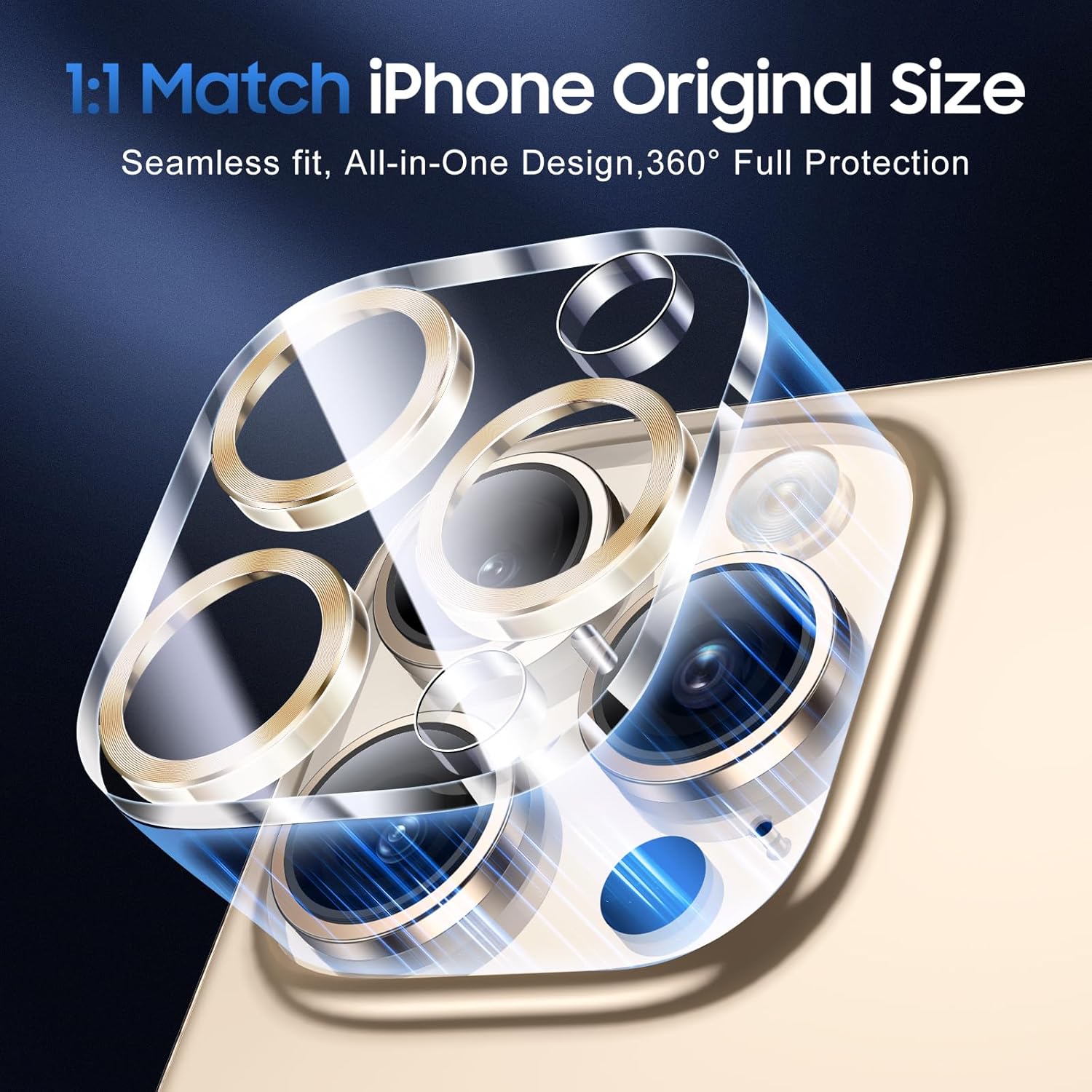 UniqueMe for 3 Pack iPhone 16 Pro/iPhone 16 Pro Max Camera Lens Protector - [Drop Protection] [Case Friendly] 9H Tempered Glass Camera Cover Screen [Update New Version] - Gold