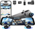 2025 Rear View Mirror Camera,4 Channel Mirror Dash cam Front and Rear 24/7 Recording,12" Touch Screen Dash Camera for car Trucks,Built-in WiFi,GPS,IR Night Vision,Free 128GB SD Card