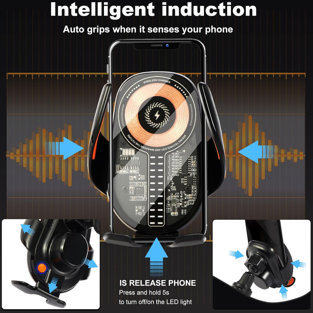 Car Phone Holder Wireless Car Charger, 15W Fast Charging Auto Sensing Clamping Phone Holders for Your Car Vent 360 Adjustable Car Mount for iPhone 16 15 14 13 12 Pro Max, Samsung Glaxy Series