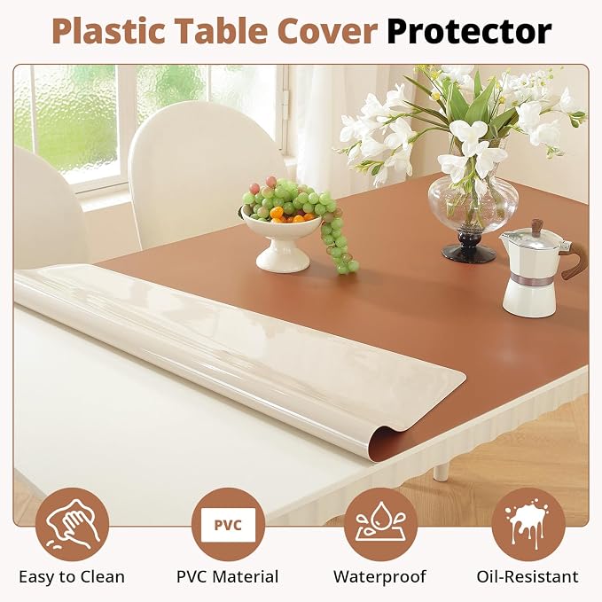 OstepDecor Brown Table Cover Protector 16 x 48 Inch, 1.5mm Thick Plastic Table - Image 4