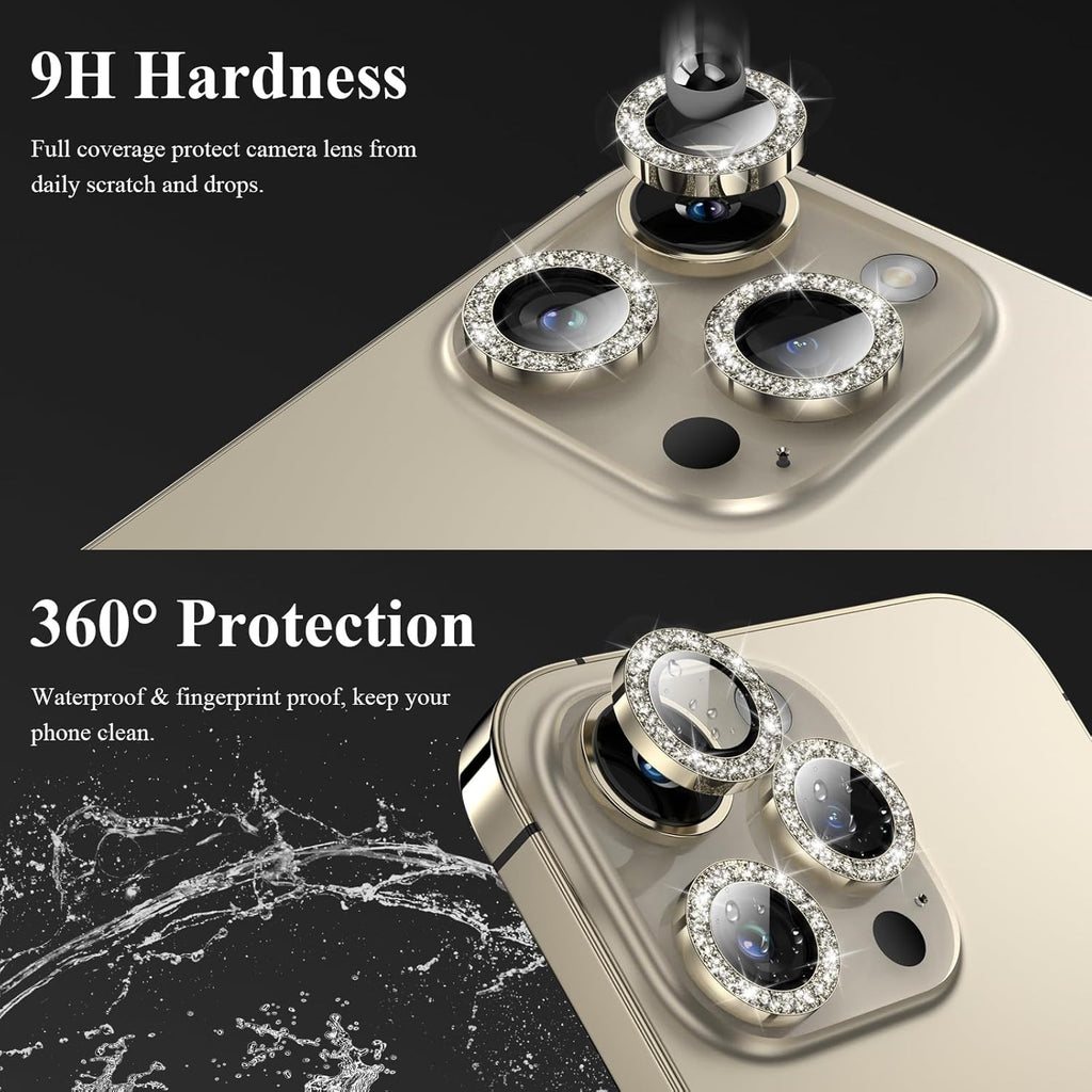YWXTW Designed for iPhone 14 Pro/iPhone 14 Pro Max Camera Lens Protector Bling, [New Glitter Design] Individual Metal Tempered Glass Camera Cover Accessories Case Friendly, 1 Set (Gold Glitter)
