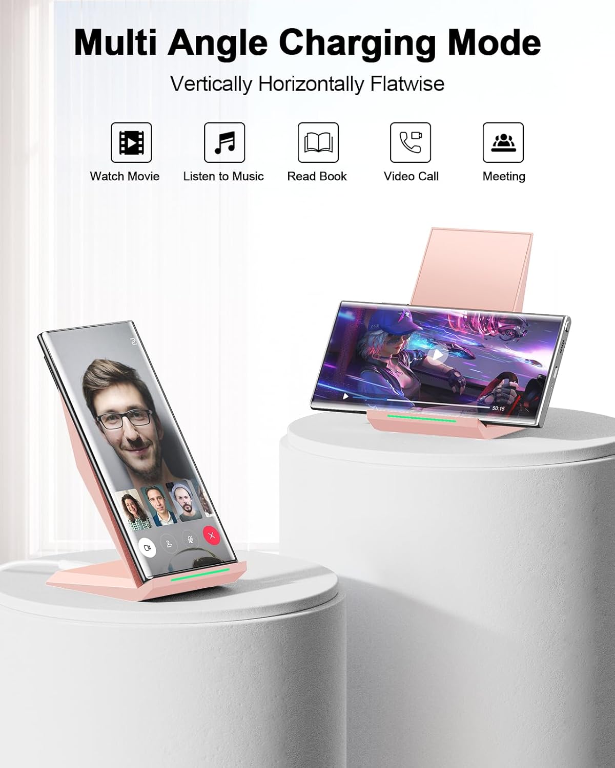 NANAMI Wireless Charger - Qi Certified Wireless Charging Stand Compatible iPhone 16/15/14/13/12/11 Pro/XS Max/XR/8, 10W for Samsung Galaxy S25/S24/S23/S22/S21/S20/Note 20 Ultra and Qi-Enabled Phone