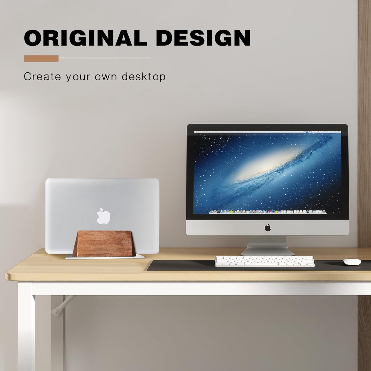 muso wood Vertical Laptop Stand, Walnut Laptop Holder Desktop Stand with Adjustable Dock Size, Wooden Laptop Stand for MacBook Pro and Other Laptops