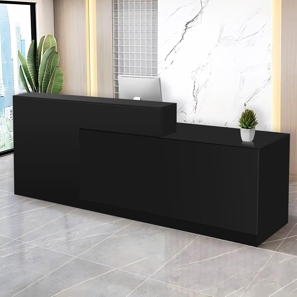 Reception Desk with Counter Modern Checkout Counter with Lockable Drawer Keyboard Tray Receptionist Desk for Office Salon Reception Table J Right 59inch/150cm
