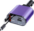 Retractable Car Phone Charger, 4 in 1 Fast Charge Car Phone Charger with 2 Retractable Cables(2.6ft) and 2 USB Ports, Compatible with iPhone15/14/15 Pro Max,Samsung (Purple)