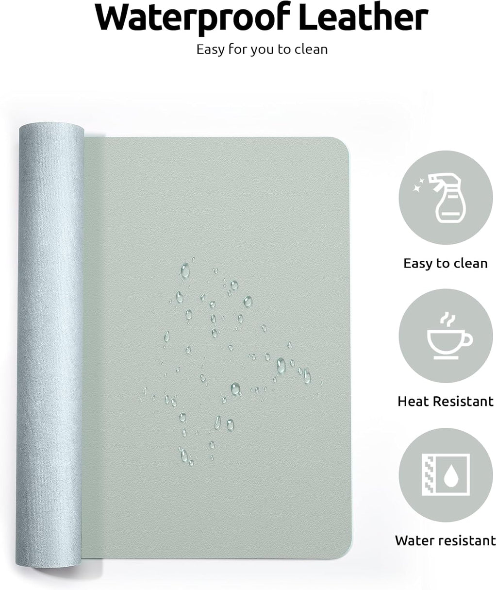 YSAGi Leather Desk Protector, Office Mat, Large Mouse Mat, Non-Slip PU Leather Blotter, Laptop Pad, Waterproof Writing Pad for Office and Home (Grayish Green, 31.5" x 15.8")