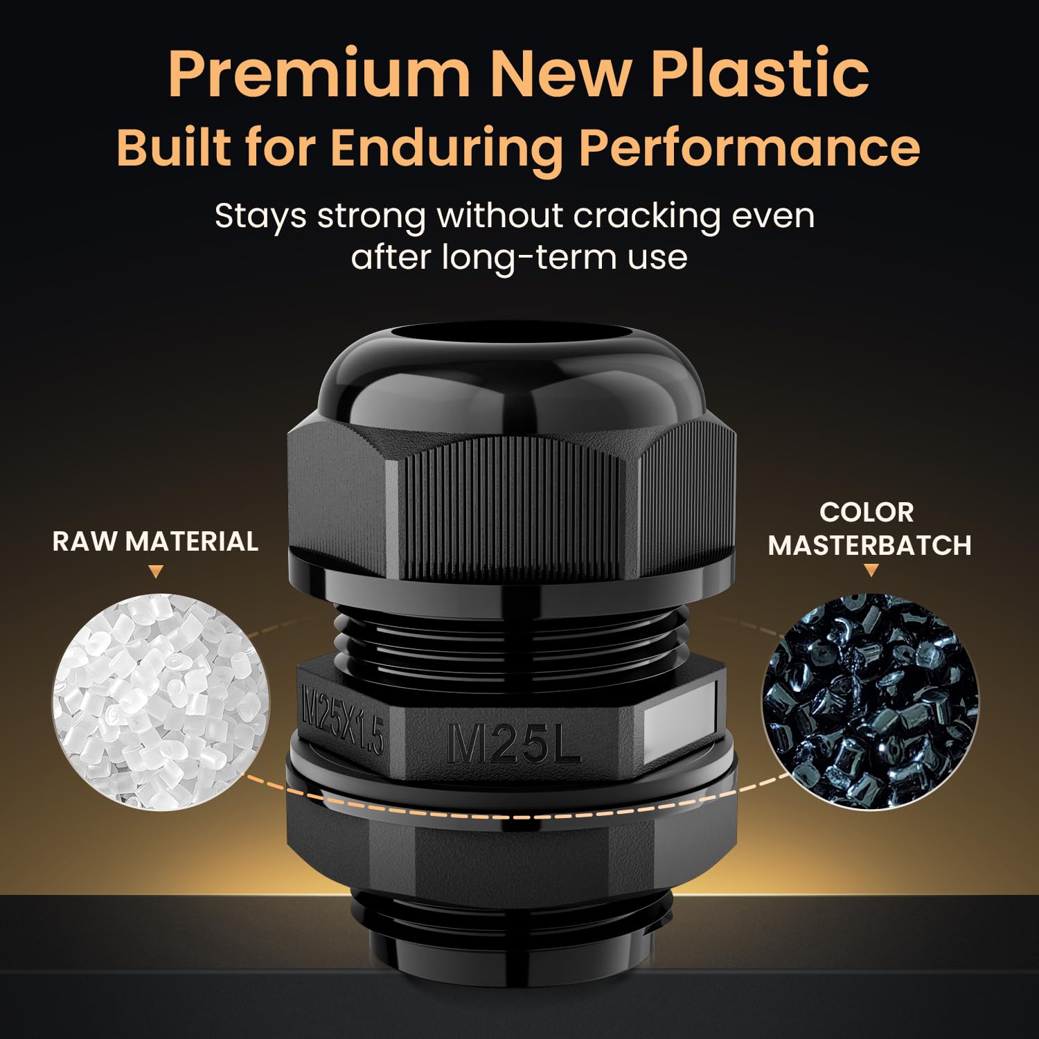 QILIPSU 6pcs M25L Long Thread Cable Gland Waterproof IP68 Nylon Strain Relief Cord Grip Cable Pass Through Wire Connector