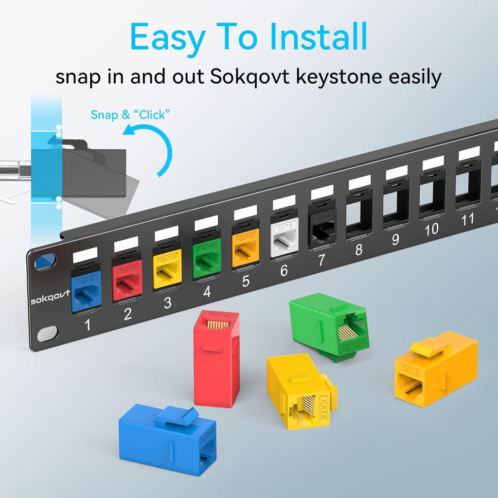 12 Port Mini Blank Keystone Patch Panel with Snap-in Design (2 Pack), Cat6 Network Patch Panel 1U 10 inch, Rack Mount Ethernet Patch Panel (for Slim Keystone Only)