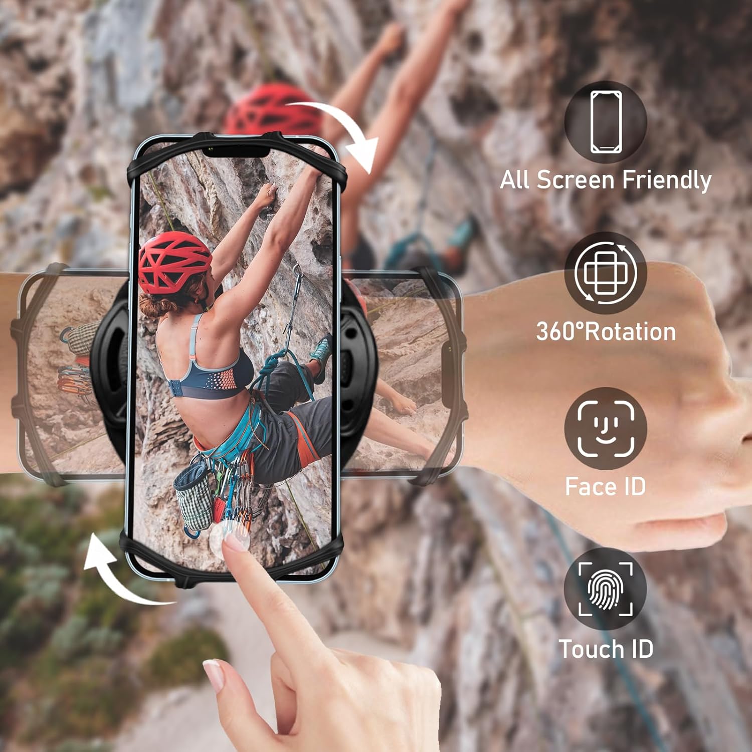 Wristband Phone Holder for Running,Forearm Armbands 360° Rotatable & Detachable Compatible with All 4.5-7 inch Cellphone for iPhone 16/15/14/Pro/ProMax/13/12/11/mini/XS/XR,for Workout Jogging