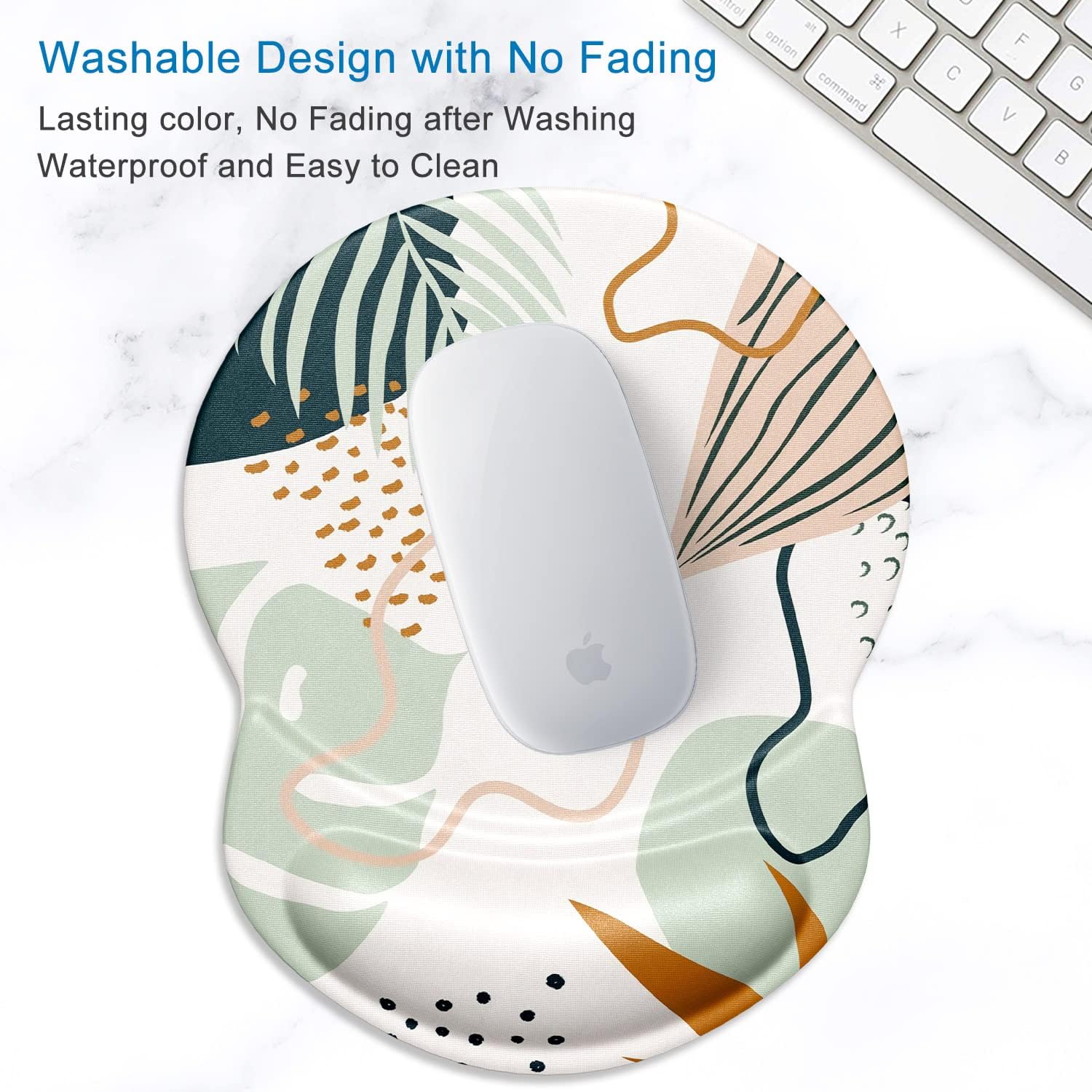 ITNRSIIET Ergonomic Mouse Pad with Gel Wrist Support Small Wrist Rest Smooth Surface Non-Slip PU Base Comfortable Office Supplies Pain Relief, 8.7 x 7.2 inches, Tropical Plants