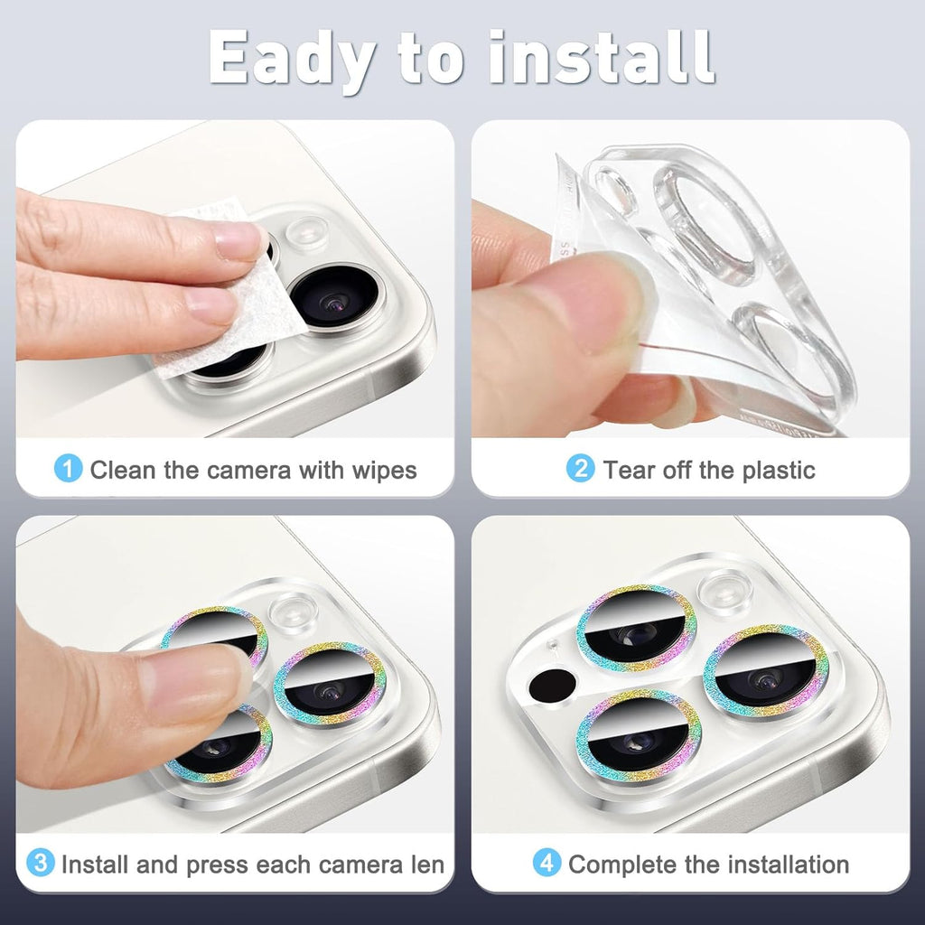 LucBuy 3PCS Sparkling Camera Lens Protector for iPhone 11 Pro/iPhone 11 Pro Max, Full Clear Acrylic Cover with Shiny Colorful Glitter Designed Decoration Back Camera Protector