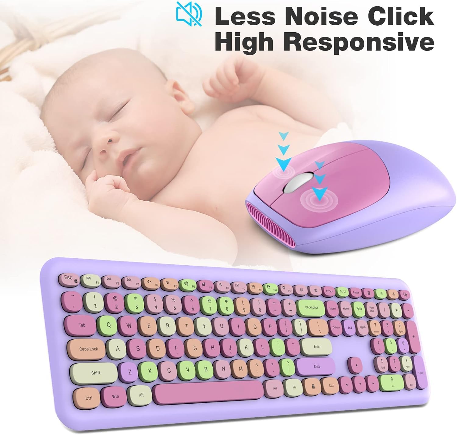 KNOWSQT Wireless Keyboard and Mouse Combo, Pale Purple Full-Sized 2.4G Silent Keycap Colorful Keyboards, USB Dongle Plug Play, for Laptop, Windows, PC, Computer, Desktop