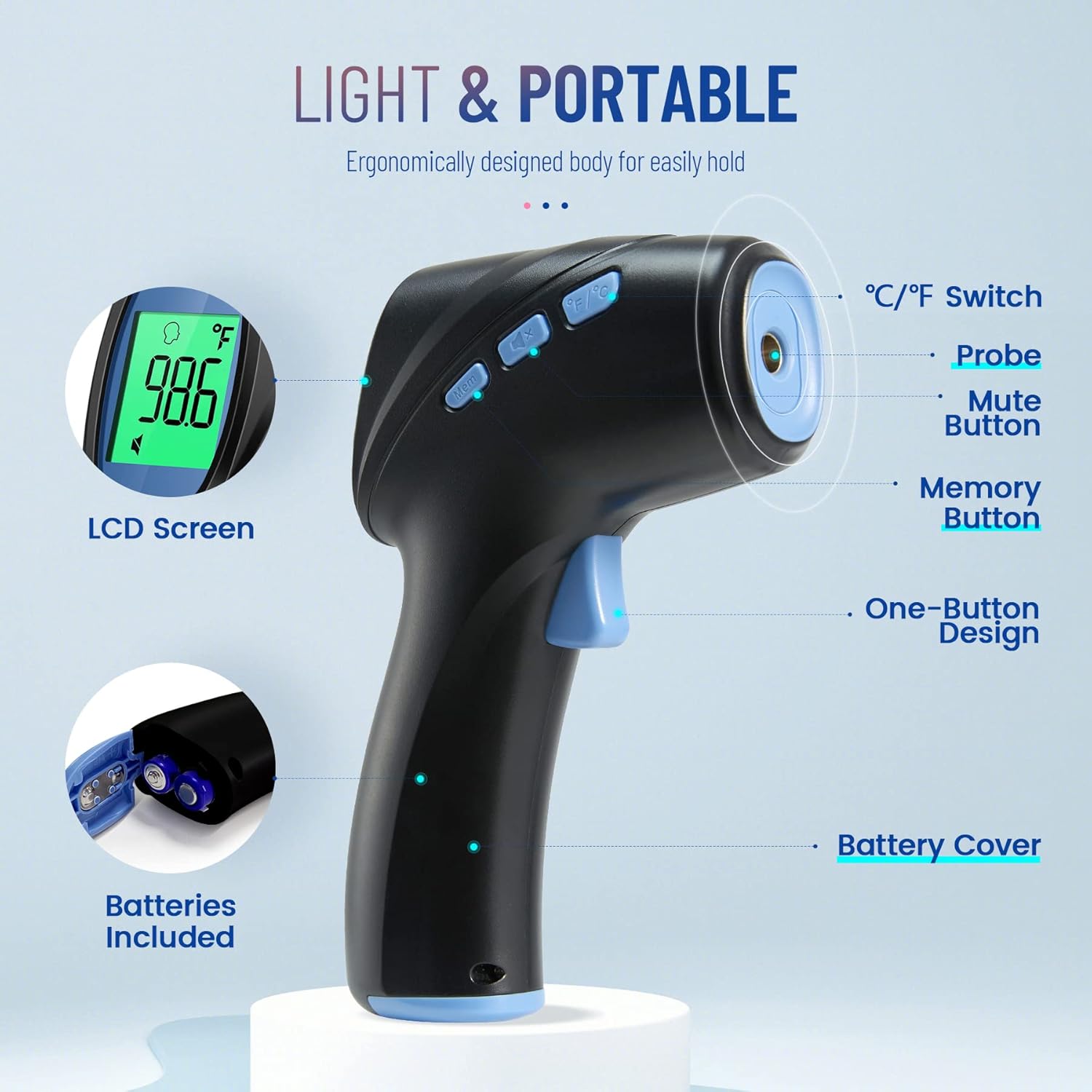 Forehead Thermometer for Adults and Kids, Digital Infrared Thermometer with Fever Alarm, Fast Accurate Results, Easy to use
