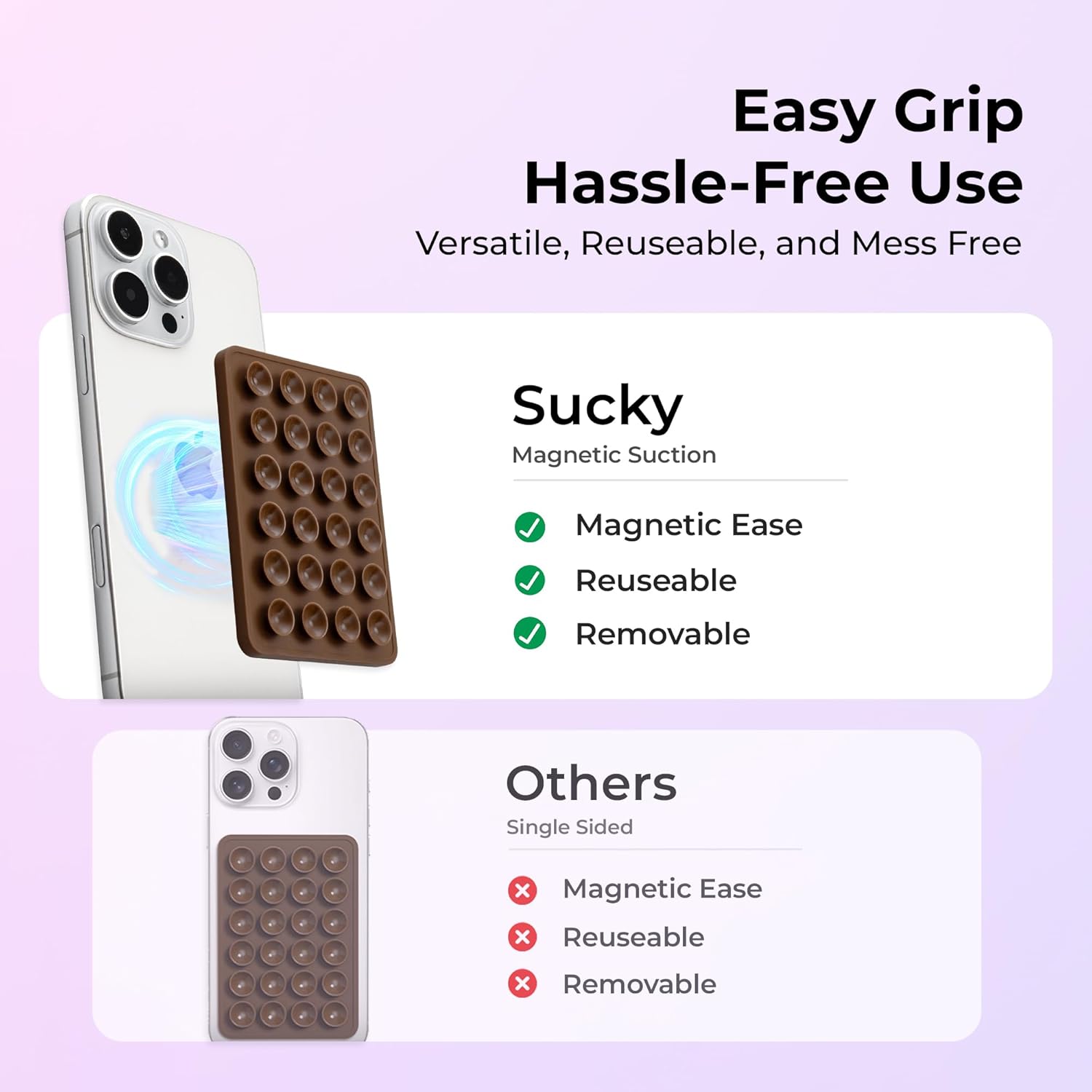 Sucky Upgraded Magnetic Suction Cell Phone Grip for MagSafe Case, Silicone Octo Cup Buddy Holder, Durable Magnet Phone Accessory for iPhone and Android (Light Green)