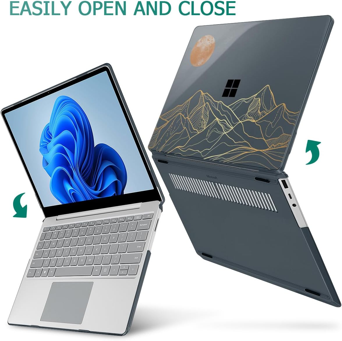 Tuiklol Case for 15 Inch Microsoft Surface Laptop 5/4/3 2022-2020, Model 1979/1953/1872/1873 Hard Shell Cover, Keyboard Cover+Screen Protector+Dust Plugs,Moon and Mountain