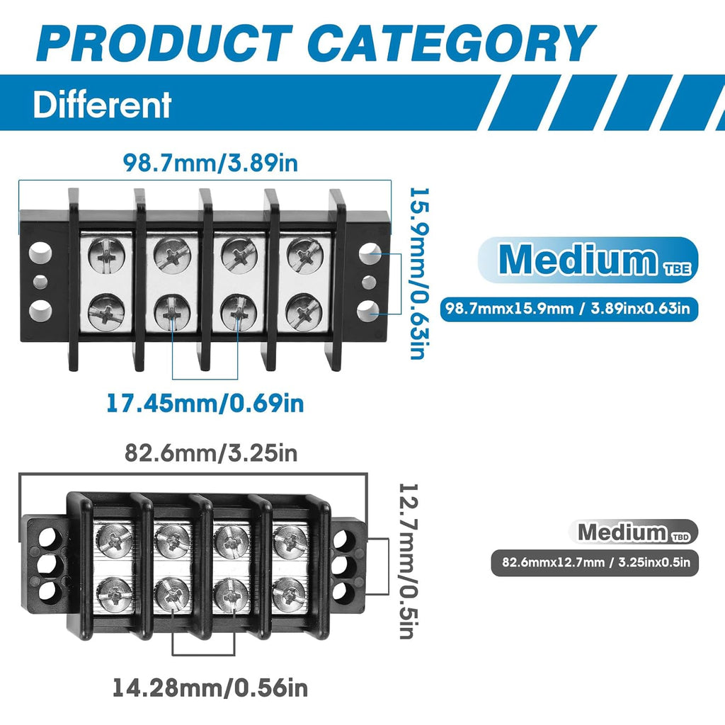 GLOSO TBE Double Row Stainless Terminal Blocks, Marine Grade, 4-14 AWG Cu, 75A/600V - 1 Pack, 10 Poles