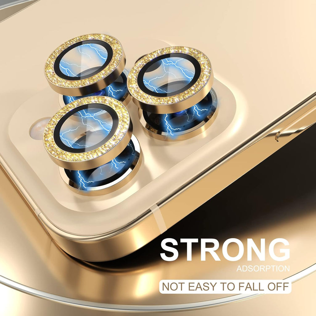 Choiche [3+1 for iPhone 14 Pro/iPhone 14 Pro Max Camera Lens Protector Bling, 9H Tempered Glass Camera Cover Screen Protector Metal Ring Decoration Accessories (Glitter-Gold)
