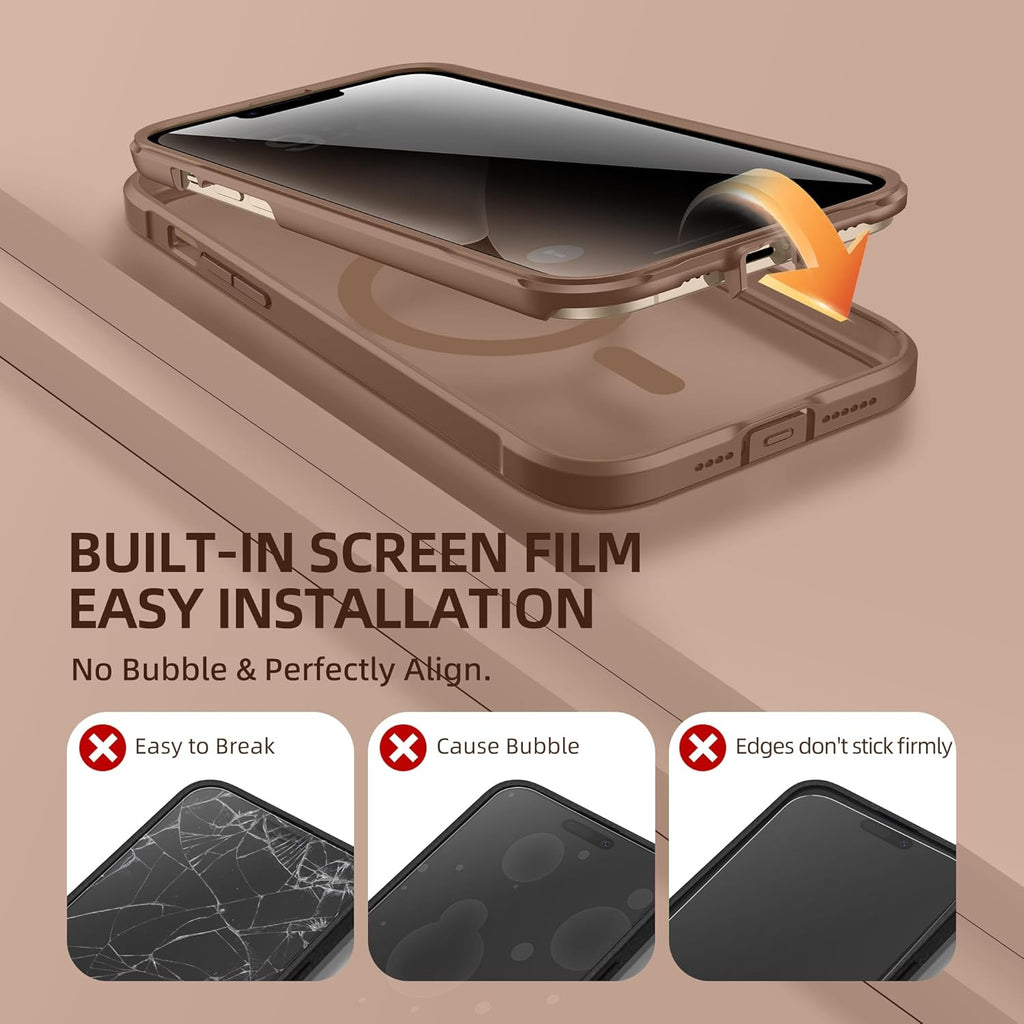 BERFY Magnetic for iPhone 13 Pro Max Case, Compatible with MagSafe, Built-in Privacy Screen Protector and Upgraded Camera Protection, Anti-Spy Full Body Shockproof Phone Case for 13 Pro Max 6.7",Brown