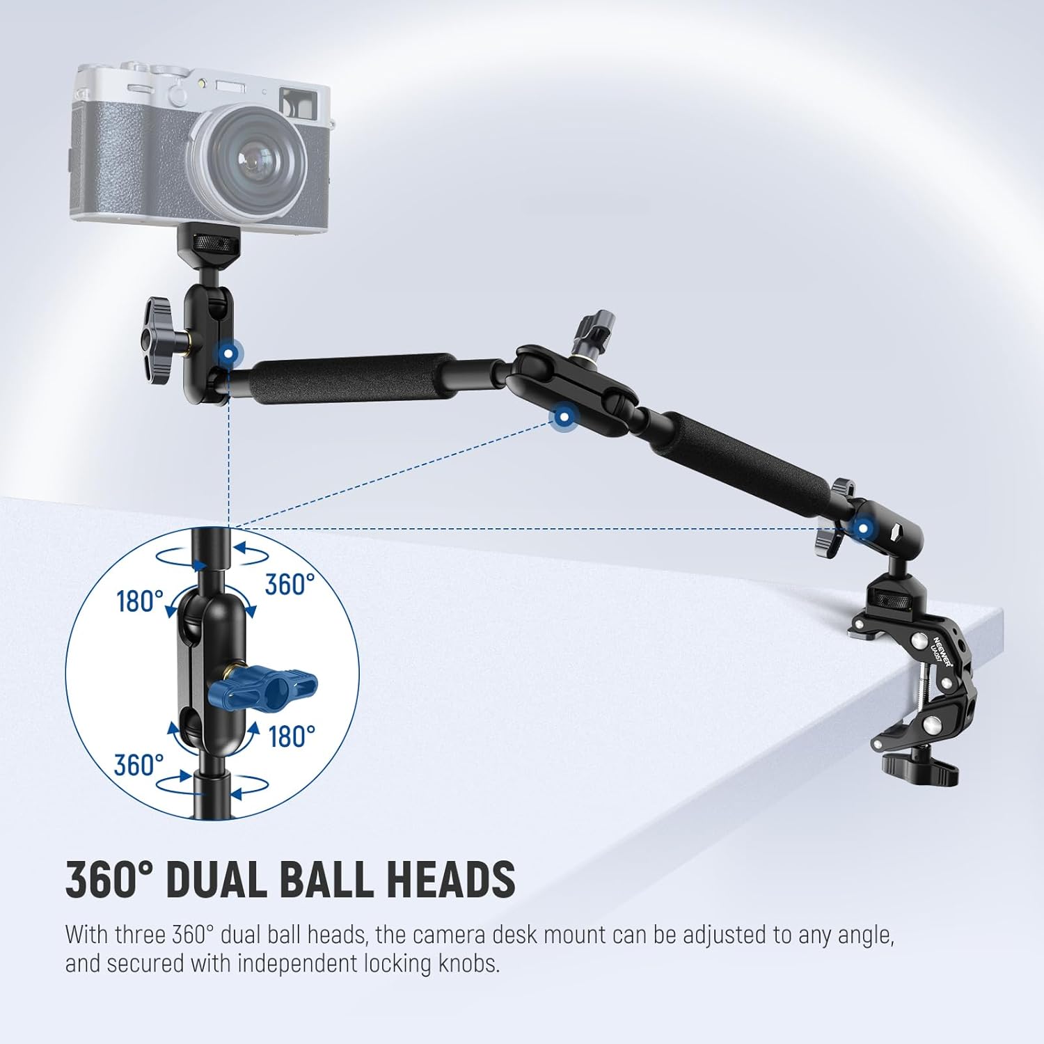 NEEWER 22" Magic Arm w Desk C Clamp, Overhead Camera Mount with Articulating Mic Boom Arm 1/4" 3/8" Threads for ARRI, Desktop Stand Holder for Phone Microphone Webcam Action Camera Video Light, UA057