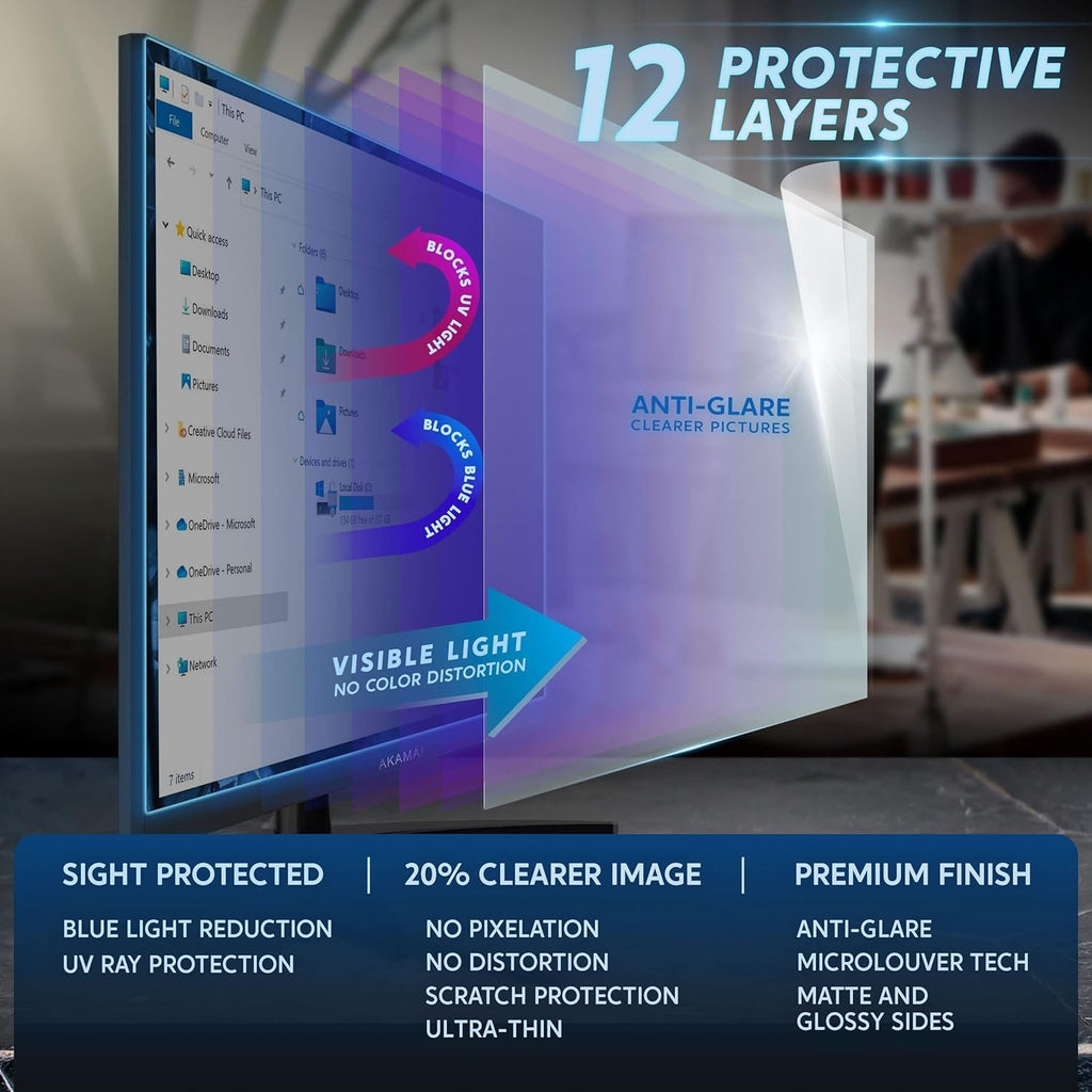 [2 Pack 24 inch Removable Anti-Glare Blue Light Screen Protector for 16:9 Computer Monitor Display– Anti-Glare, Anti-Scratch, PC Anti-UV Eye Protection Filter Film