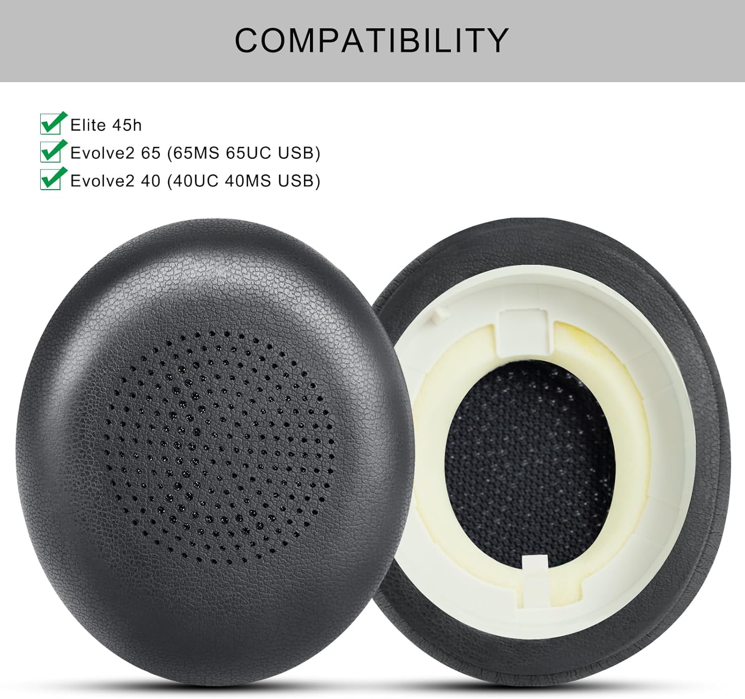 Ear Pads Replacement for Jabra Evolve2 65 (65MS 65UC USB)/Evolve2 40 (40UC 40MS USB)/Elite 45h On-Ear Wireless Headphones, Ear Cushions with Protein Leather