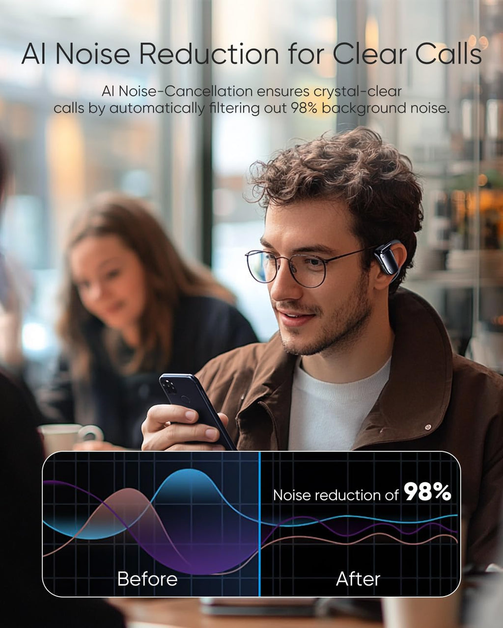 Open Ear Headphones, 0.28oz Lightweight Next-Gen Bluetooth 5.4 Air Conduction Wireless Earbuds w/Extra Bass, 48H Playtime, 3 EQ Modes, ENC Mic, IPX5, Snug Fit for Workout Running Beige