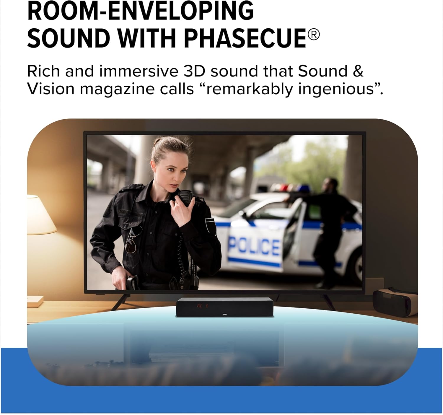 ZVOX Dialogue Clarifying Sound Bar With Patented Hearing Technology - AccuVoice TV Soundbar AV157 Titanium - Twelve Levels of Voice Boost - Home Theater Audio Speakers