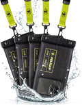Pelican 4 Pack Marine - IP68 Waterproof Phone Pouch (Regular Size) Floating Waterproof Phone Case - Beach Cruise Ship Travel Essentials - Works w/All Phones - Detachable Lanyard - Black/Hi-Vis Yellow