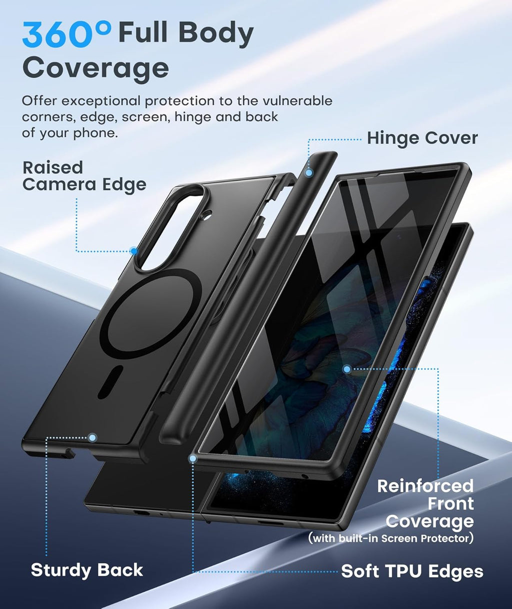 BERFY Magnetic for Samsung Galaxy Z Fold 7 Case with Privacy Screen Protector, [Compatible with MagSafe][Anti Spy] Built-in Hidden Kickstand, Full-Body Shockproof Slim Phone Case for Z Fold 7, Black
