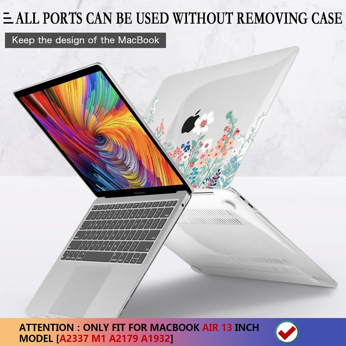 CISSOOK Compatible with MacBook Air 13 inch Case 2021 2020 2019 2018 Release A2337 M1 A2179 A1932 Model, Wild Floral Hard Shell Case for MacBook Air 13 Inch with Touch ID 2021-2018, Wild Green Flower