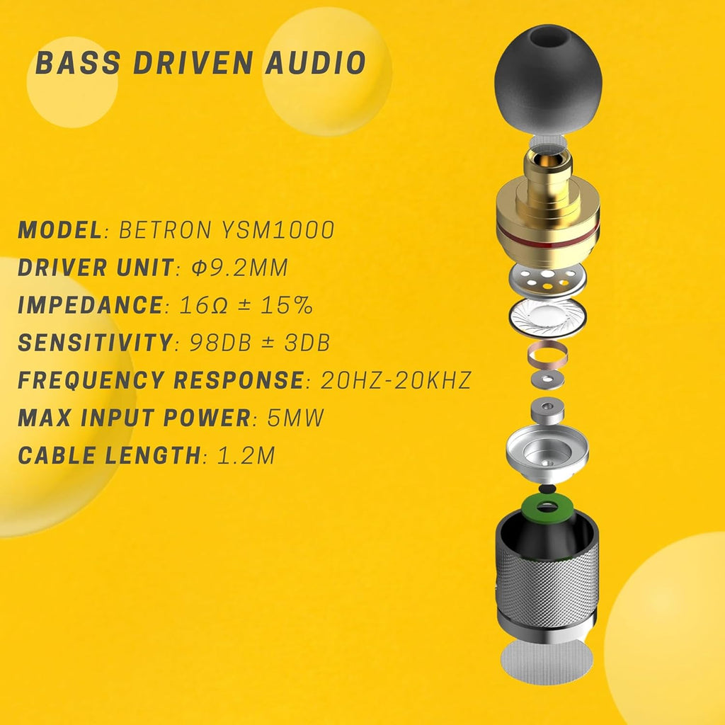 Betron YSM1000 Earphones in Ear Headphones Wired 3.5mm Jack Tangle-Free Cable Case and Noise Isolating Earbuds