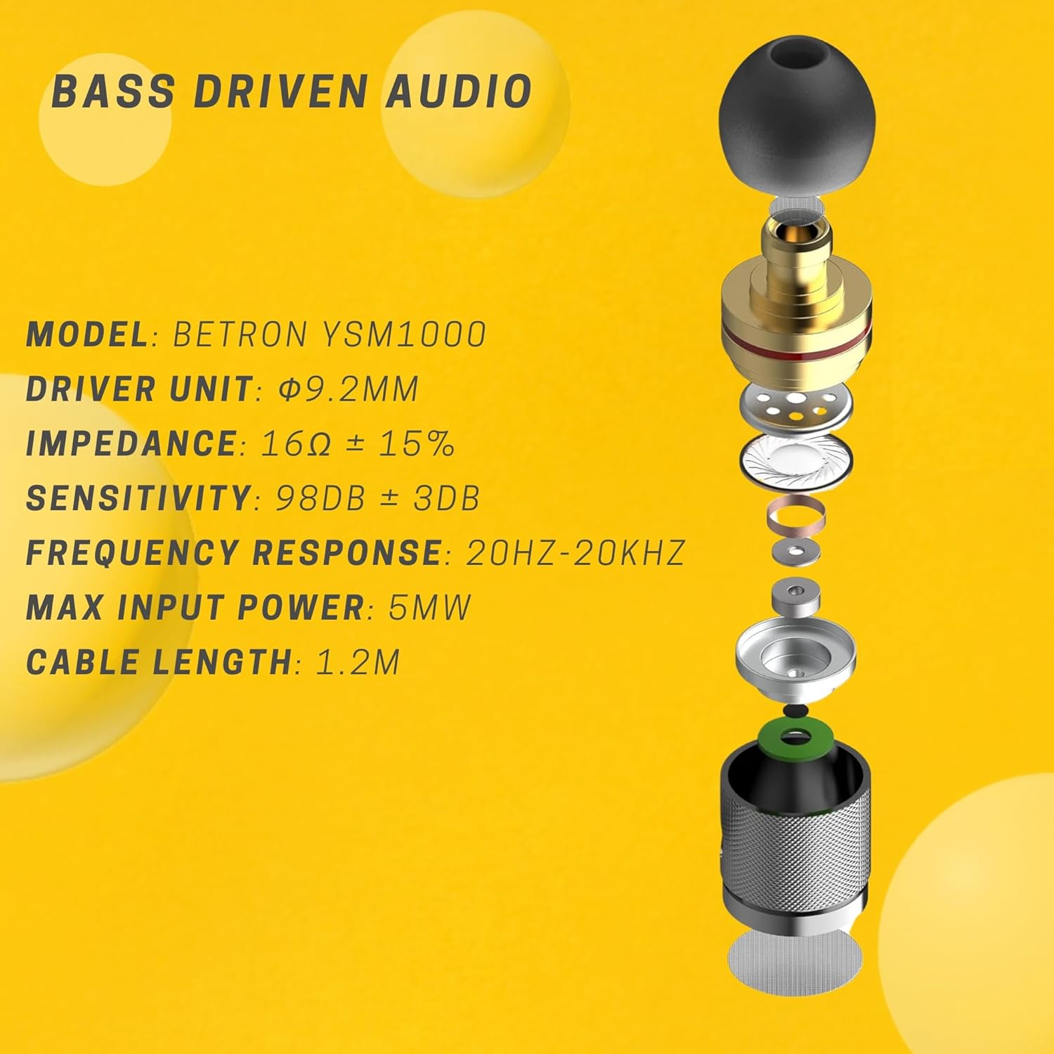 Betron YSM1000 Earphones in Ear Headphones Wired 3.5mm Jack Tangle-Free Cable Case and Noise Isolating Earbuds