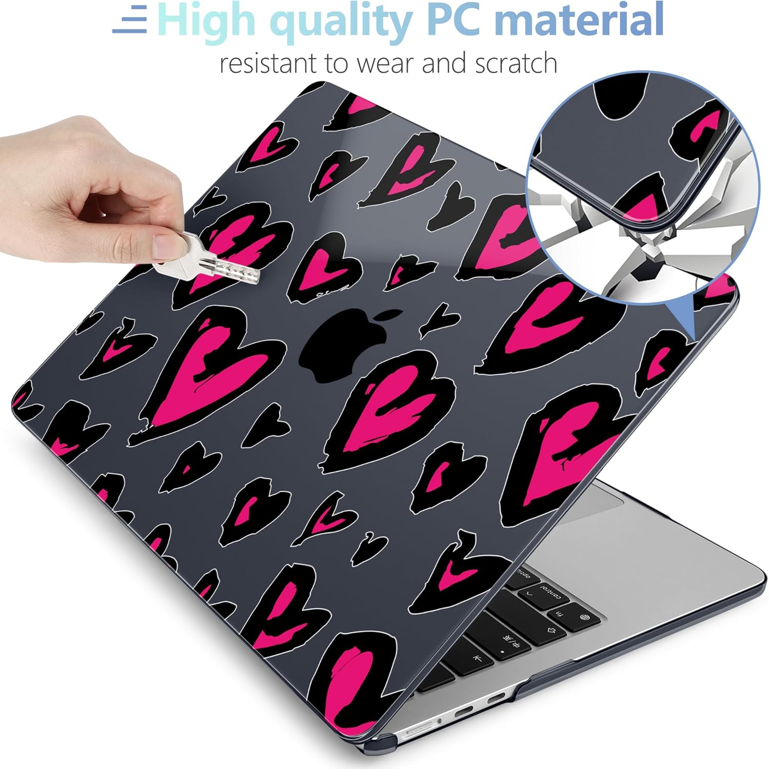 MEEgoodo for M4/M3/M2 MacBook Air 15.3 inch Case 2025 2024 2023, Case Fit Model (A3241/A3114/A2941) for MacBook Air 15 inch, Laptop Hard Shell with Keyboard Cover, Handwritten Heart