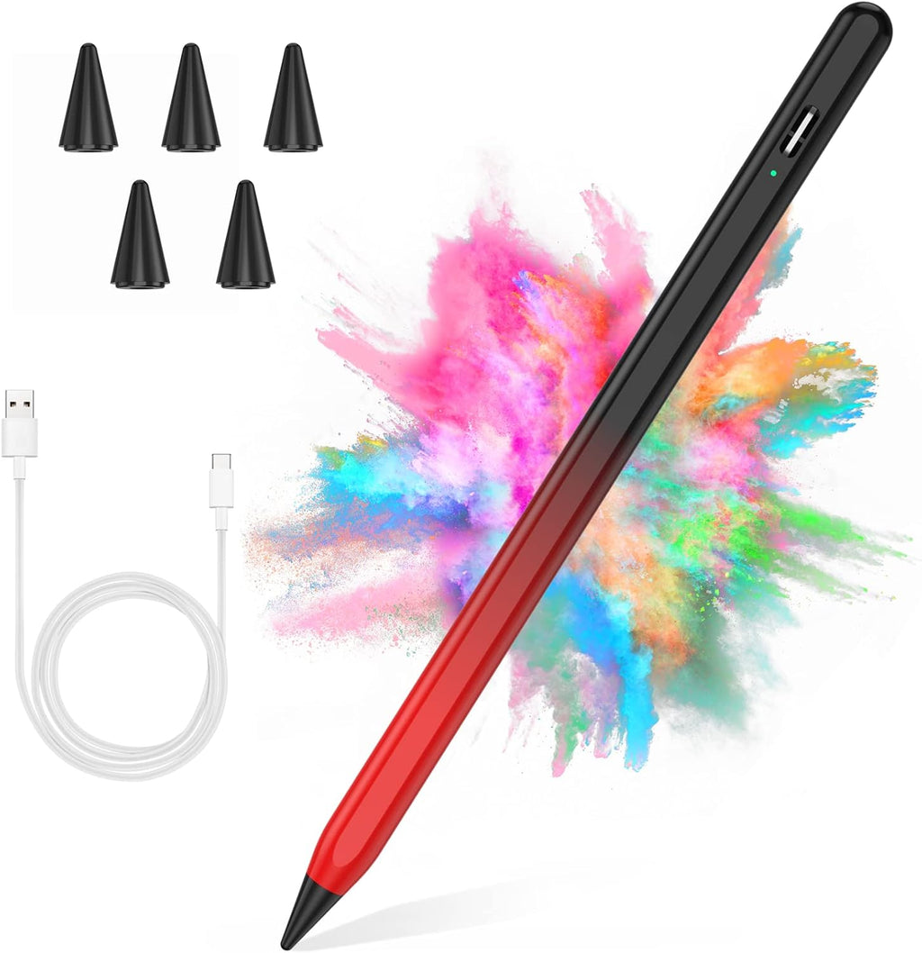 Stylus Pen for iPad 2018-2023 with Palm Rejection, Active Pencil for iPad 10th/9th/8th/7th/6th Gen, for iPad Pro 11/12.9 inch, for iPad Air 5th/4th/3th Gen, for iPad Mini 6th/5th Gen (Black and Red)
