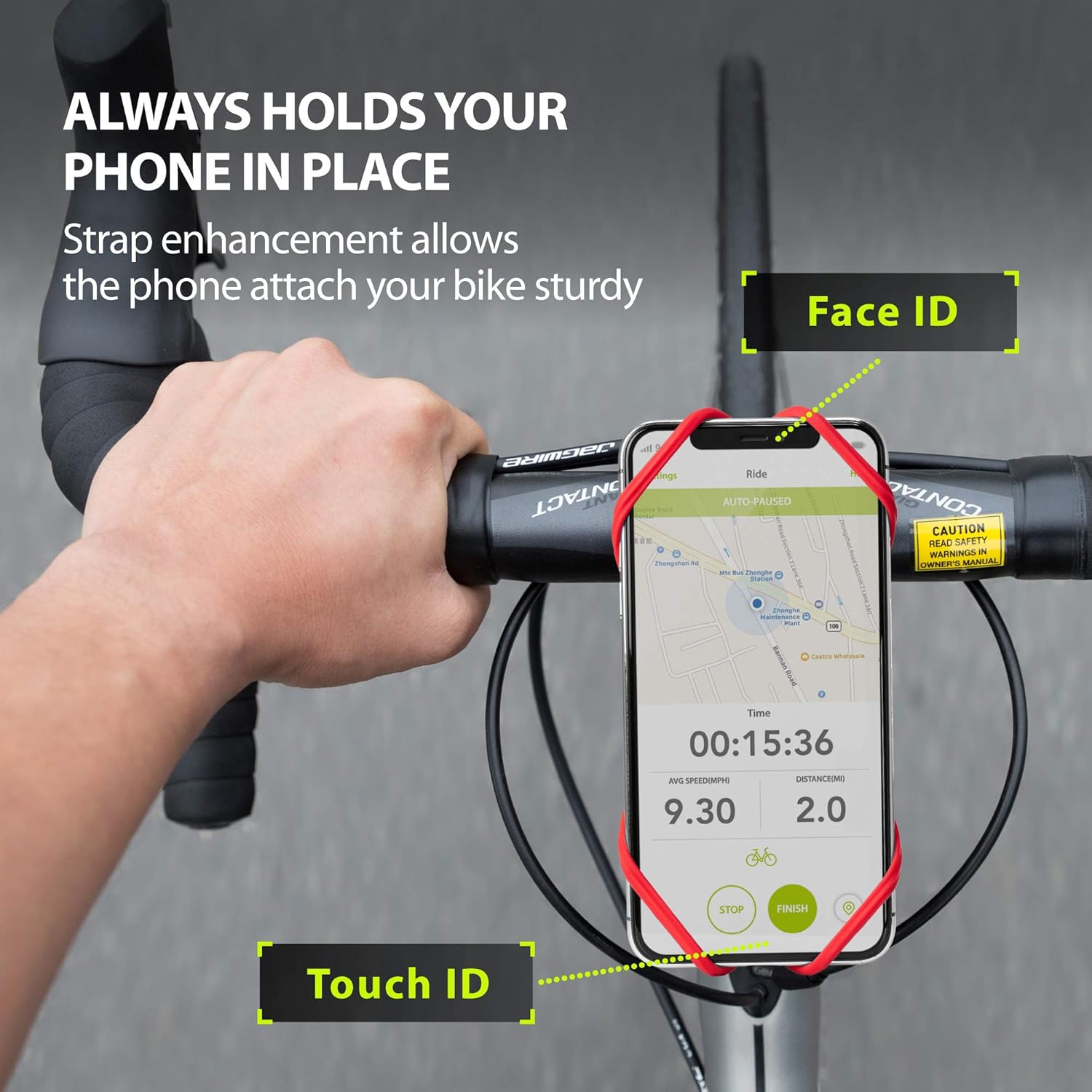 BONE】 Bike Tie Pro 4 Bike Phone Mount Bicycle Phone Holder for Stem Mounting 4.7"-7.2" Cell Phones, Ultra Light Phone Mount for Bike Motorcycle, Designed for Road Touring Bicycle Accessories - Red