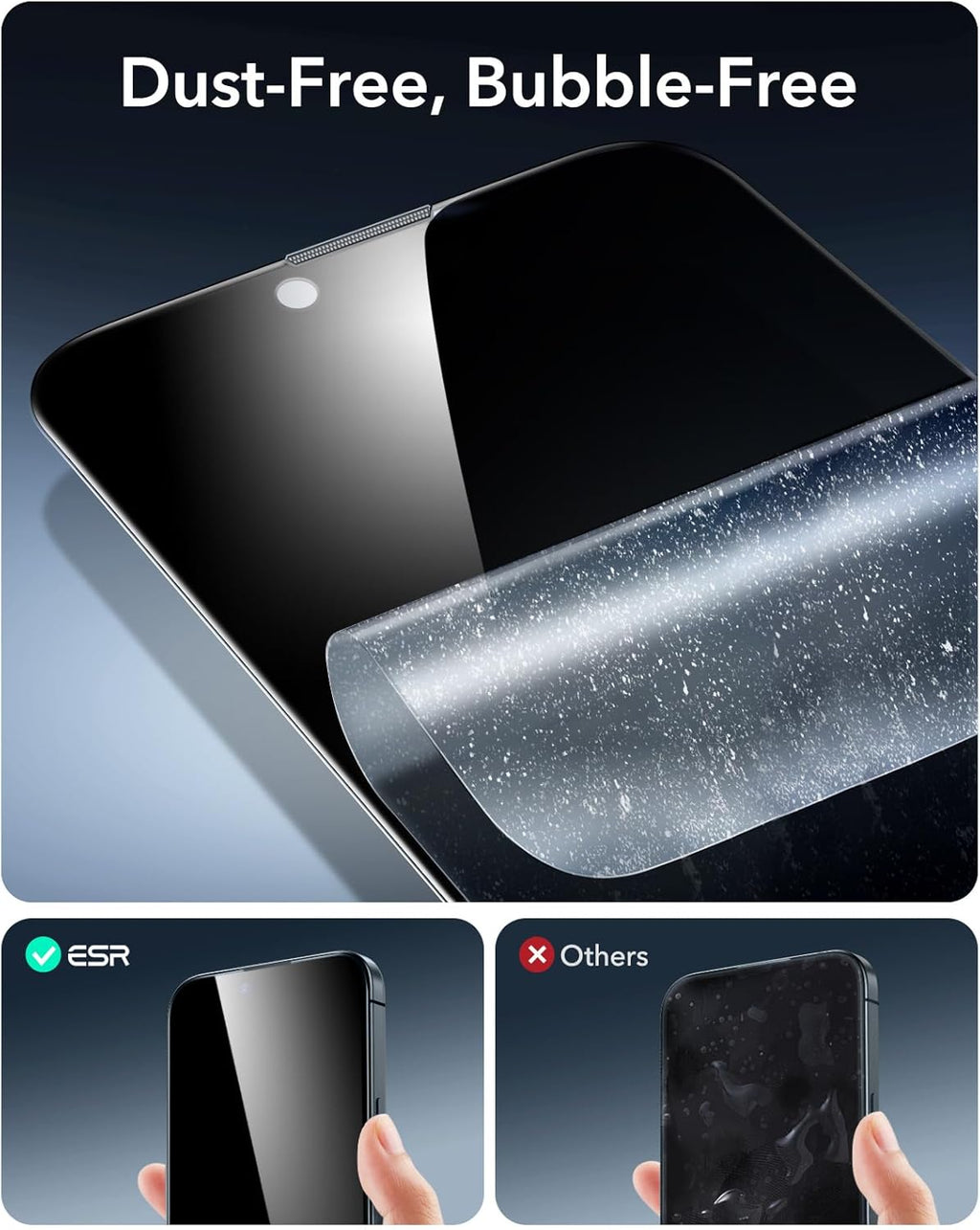 ESR 3 Pack 9H+ Glass for iPhone 16e/ iPhone 14/ iPhone 13/13 Pro Privacy Screen Protector, [Military Grade Shatterproof & Longest Durable] Armorite Anti-spy Tempered Glass with UltraFit Tray