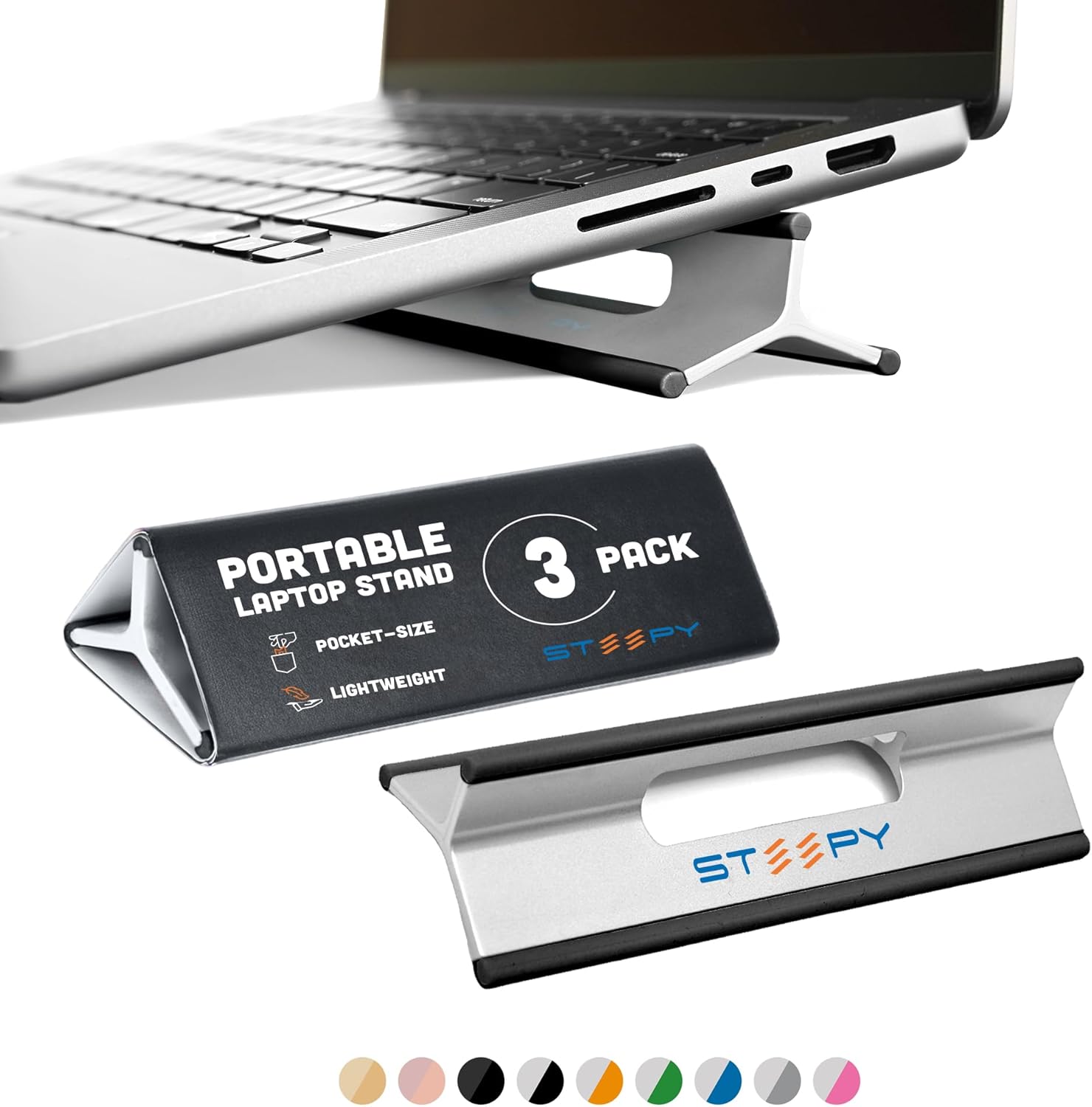 Steepy Portable Laptop Stand for Desk – Adjustable Height, & Portable Laptop Holder – Ergonomic Computer Stand for Cooling & Comfort – Slip-Proof, Sturdy Design – Universal Fit for 13-17 Inch Devices