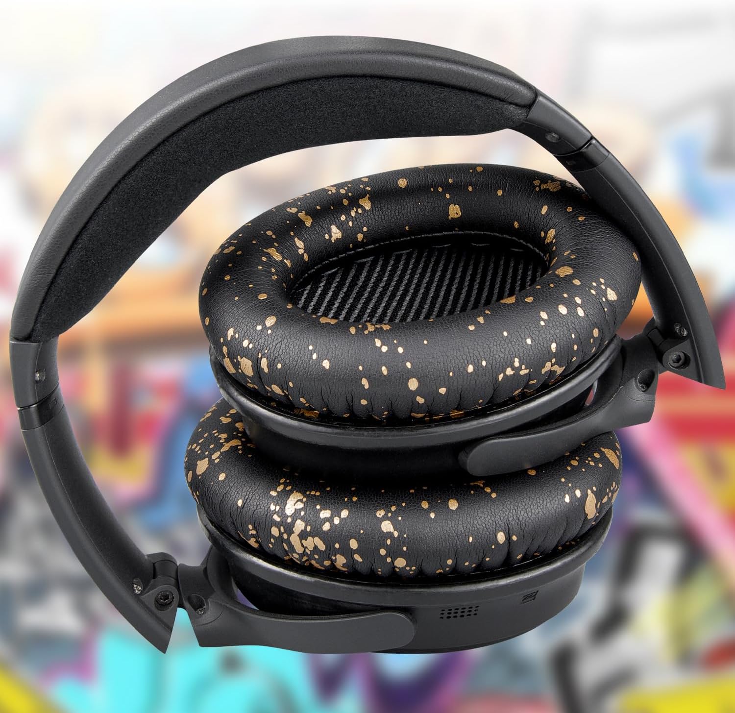 SoloWIT Replacement Earpads Cushions for Bose QuietComfort 35 (QC35) & Quiet Comfort 35 II (QC35 ii) Headphones, Ear Pads with Softer Leather, Noise Isolation Foam, Added Thickness (Black Gold)