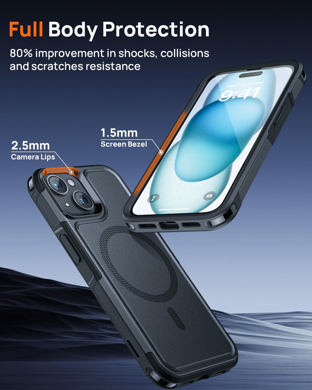 Lanhiem for iPhone 15 Case Magnetic, [2 Pack Tempered Glass Screen Protector][Compatible with MagSafe][10 FT Military Grade Shockproof] Heavy Duty Tough Rugged Phone Cover for iPhone 15 - Black