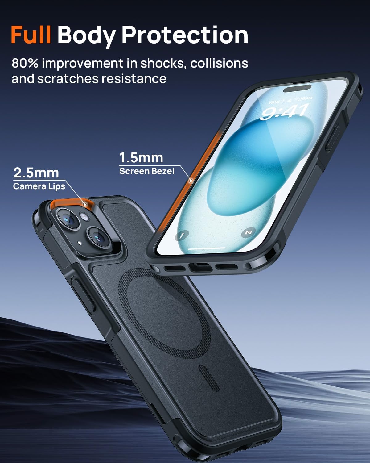 Lanhiem Magnetic for iPhone 15 Case with Privacy Screen Protector, 10 FT Military Grade Shockproof Heavy Duty Case Protective Phone Cover Compatible with MagSafe for iPhone 15 (Black)