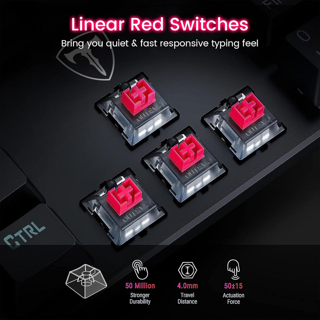 RisoPhy Mechanical Gaming Keyboard, RGB 104 Keys Ultra-Slim LED Backlit USB Wired Keyboard with Red Switch, Durable ABS Keycaps/Anti-Ghosting/Spill-Resistant for PC Mac Xbox Gamer