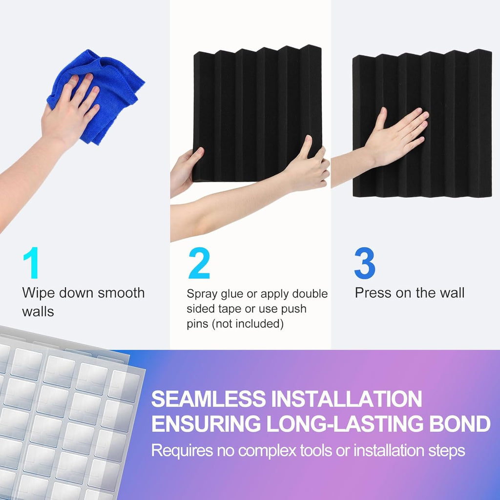 JBER Acoustic Panels Studio Foam Wedges Fireproof Soundproof Padding Wall Panels 2" X 12" X 12" (24 Pack Wedge 2" - Charcoal)