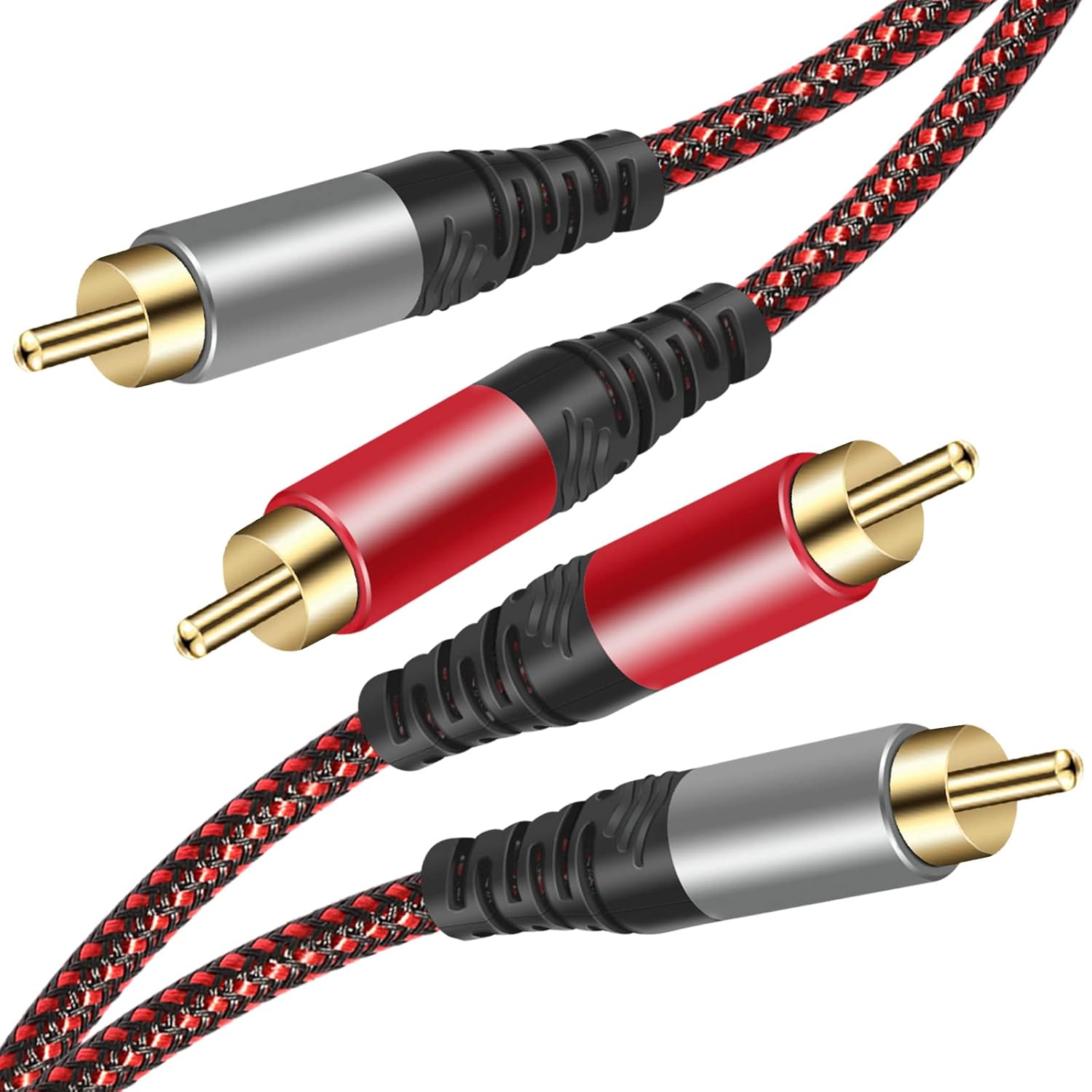RCA Cable 10Ft,2Rca Male to 2-RCA Male Audio Stereo Subwoofer Cable [Hi-Fi Sound] Nylon-Braided Auxiliary Audio Cord for Home Theater, HDTV, Amplifiers, Hi-Fi Systems,Speakers and etc (10Ft)