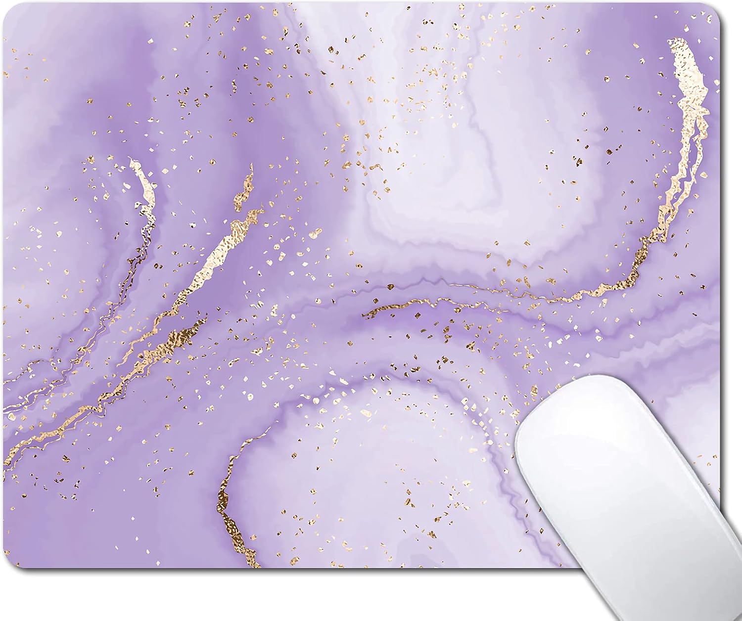 Gold Splatter Marble Mouse Pad, Purple Texture Marbling Mousepad for Design, Anti-Slip Rubber Base Wireless Mouse Pads for Laptop