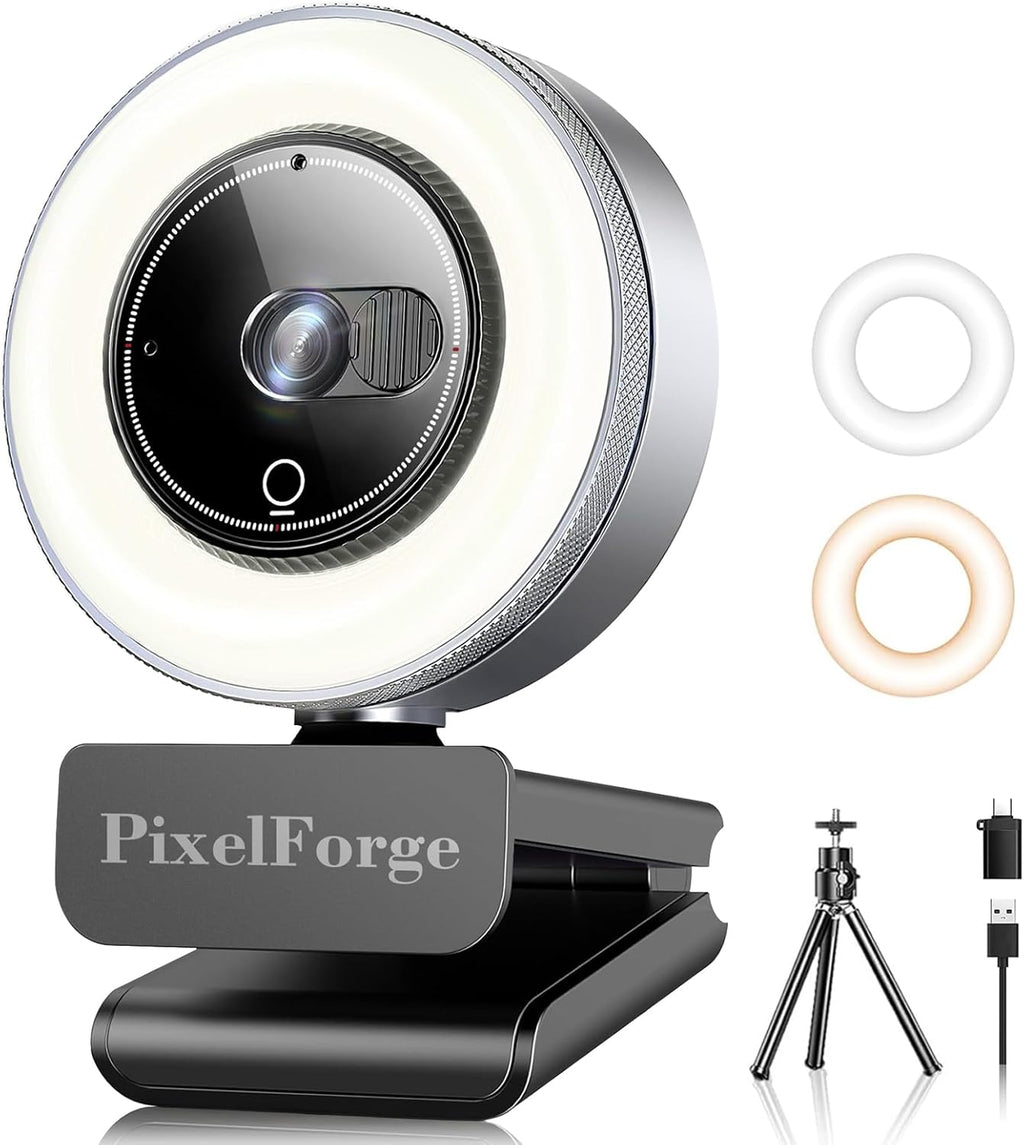 4K Webcam for PC with Microphone & Light & Privacy Cover, Web Camera for Desktop Computer/Laptop/Monitor/Mac, 4K UHD Sony Sensor, PDAF Auto Focus, Dual AI Noise-Cancelling Mics, USB Streaming Camera