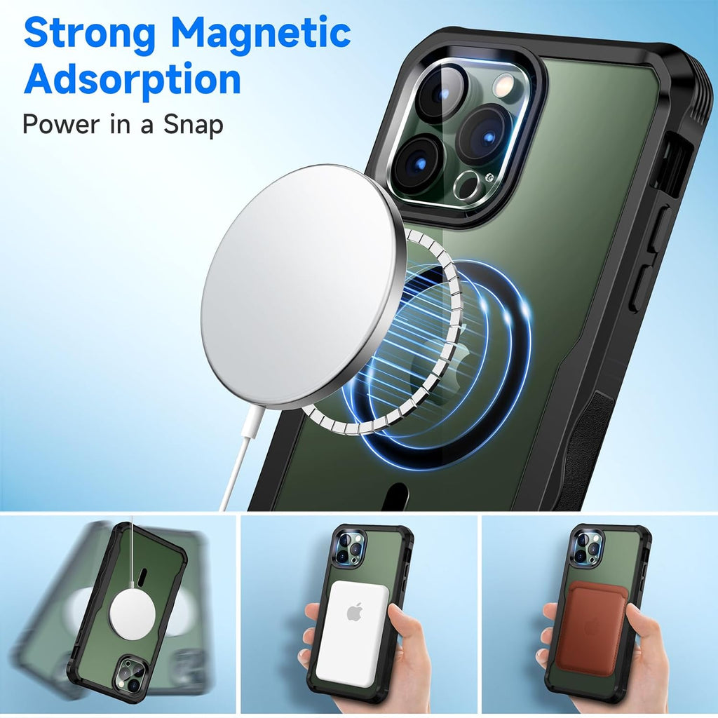 seacosmo for iPhone 13 Pro Max Case, Full Body Bumper with Built-in 9H Tempered Glass Privacy Screen Protector and Camera Lens Protector, Compatible with MagSafe, Shockproof Phone Case, 6.7", Black
