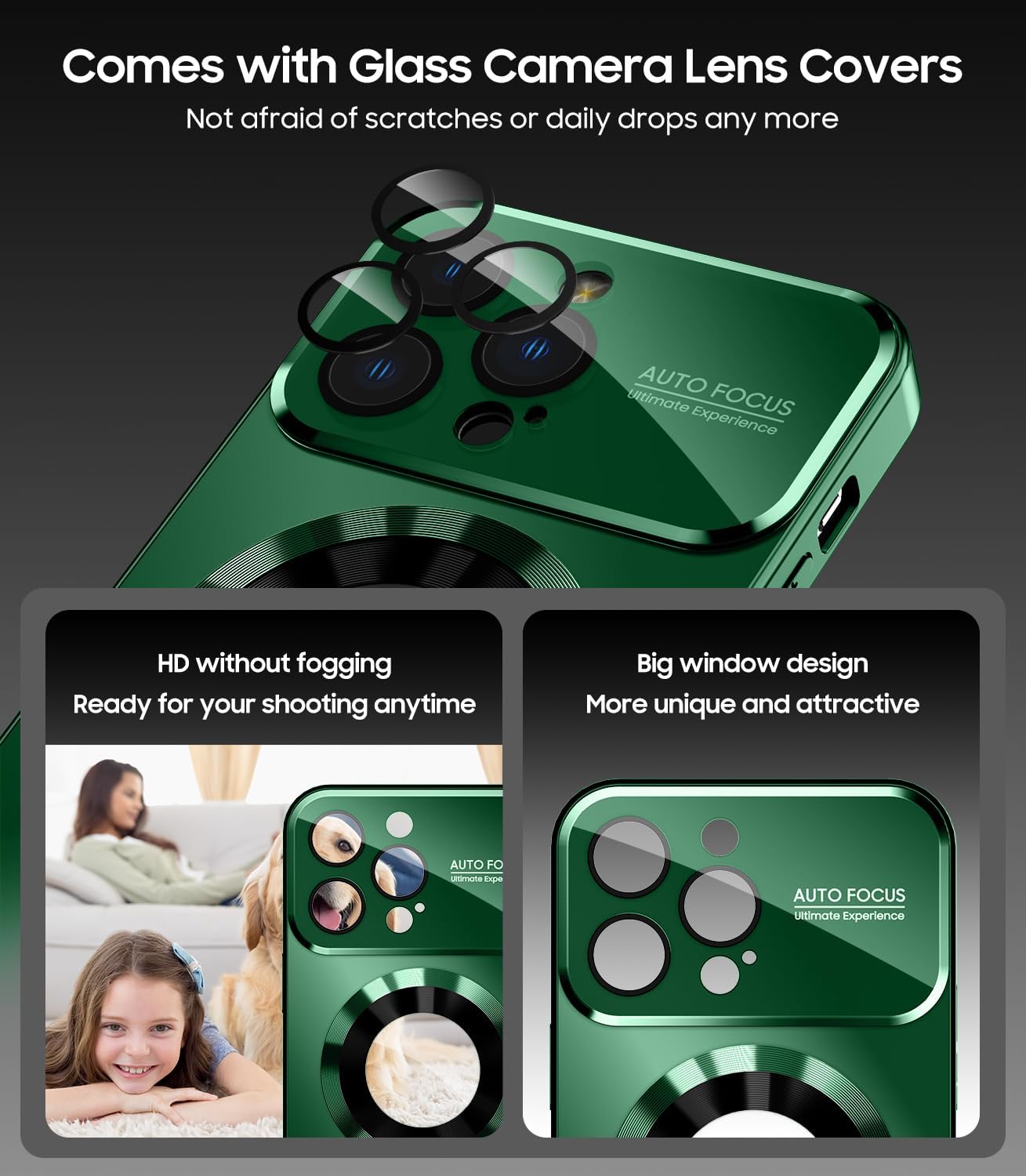 Magnetic for iPhone 16 Pro Max Case, Compatible with MagSafe, Built-in Camera Lens Protector, Logo View, Military Grade Drop Protection Phone Cover, Green