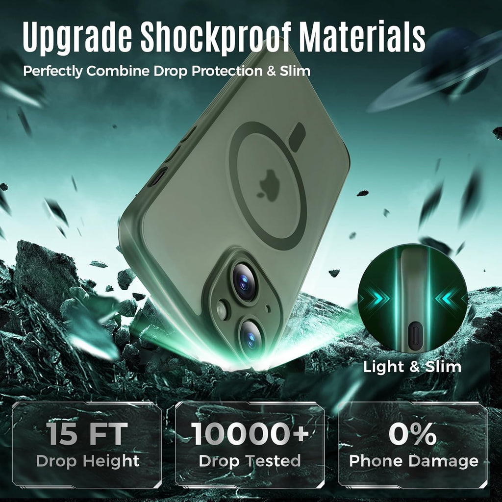 Designed for iPhone 13 Case, Compatible with MagSafe, with Privacy Screen Protectors X2, [Camera Protection] [15FT Military Drop Protection] Shockproof Phone Case, 6.1", Alpine Green